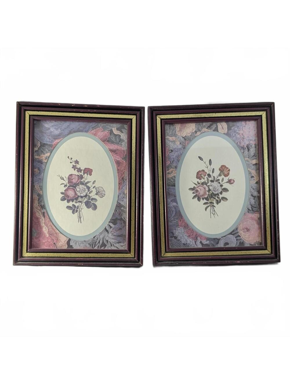 Set of 2 Home Interiors Victorian-Style Floral Prints